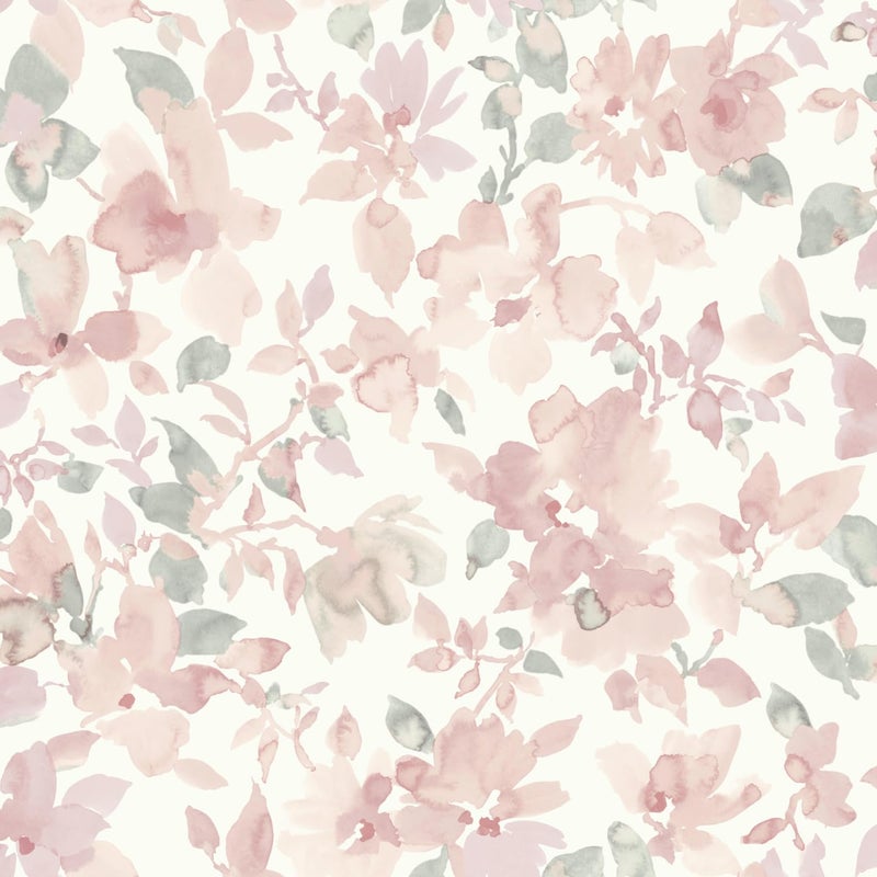 RoomMates RMK11702WP Pink and Green Watercolor Floral Peel and Stick Wallpaper - Image 1
